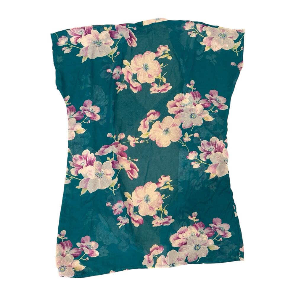 Women’s One Size Sheer Floral Kimono Cardigan Cover Up Teal Floral Lightweight - Picture 6 of 6